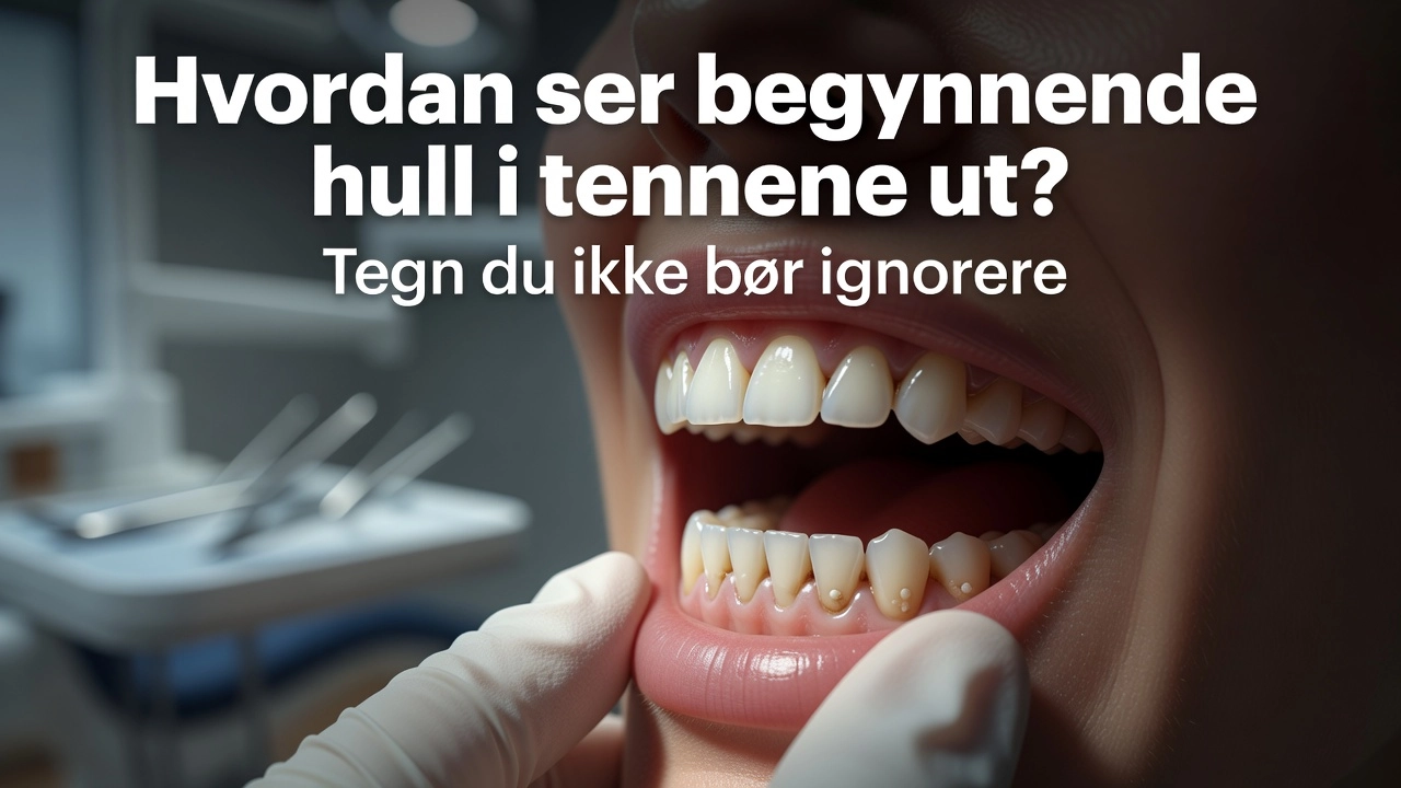Professional header image for educational tutorial: Hvordan ser begynnende hull i tennene ut? Tegn du ikke bø...